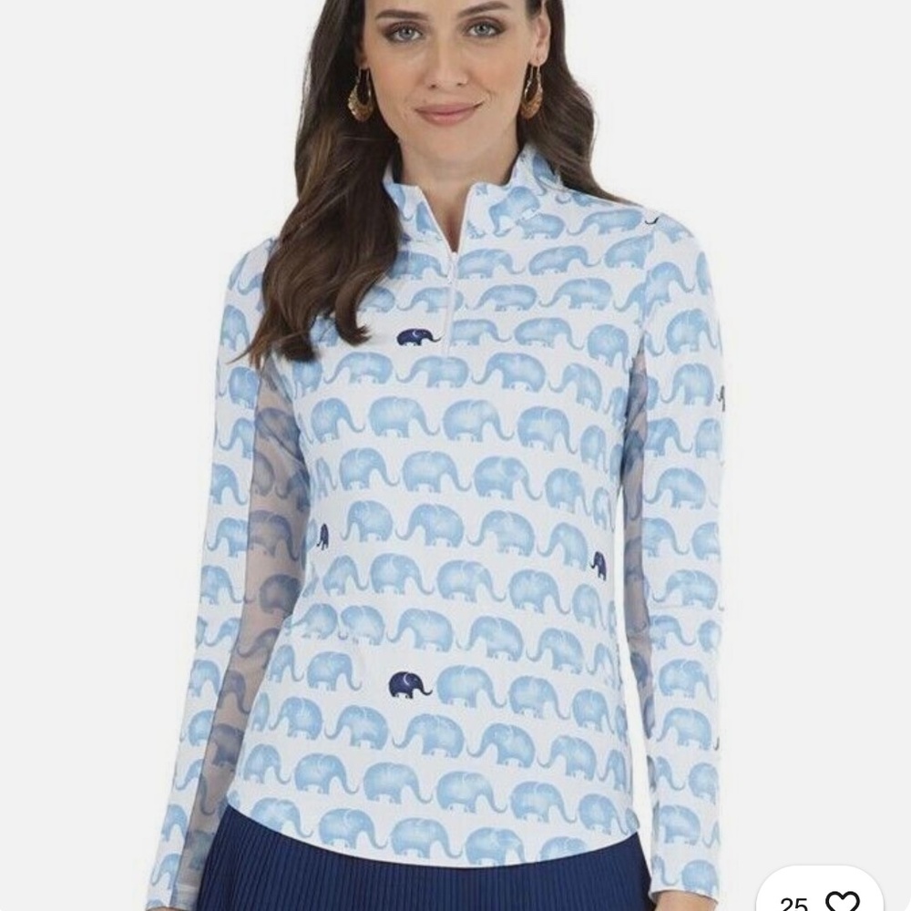 NWT IBKUL Women's Blue Elephant Velma 1/4 Zip Pullover Long Sleeve size:Medium